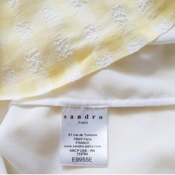 Sandro Paris Light Yellow Gingham Lace Top, 1/S - Picture 5 of 7